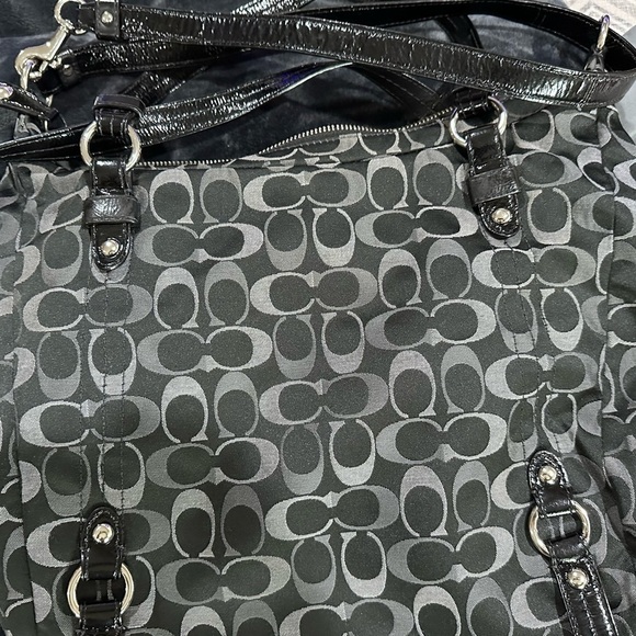 Coach Large Black Denim Purse Bag Tote - Picture 4 of 14